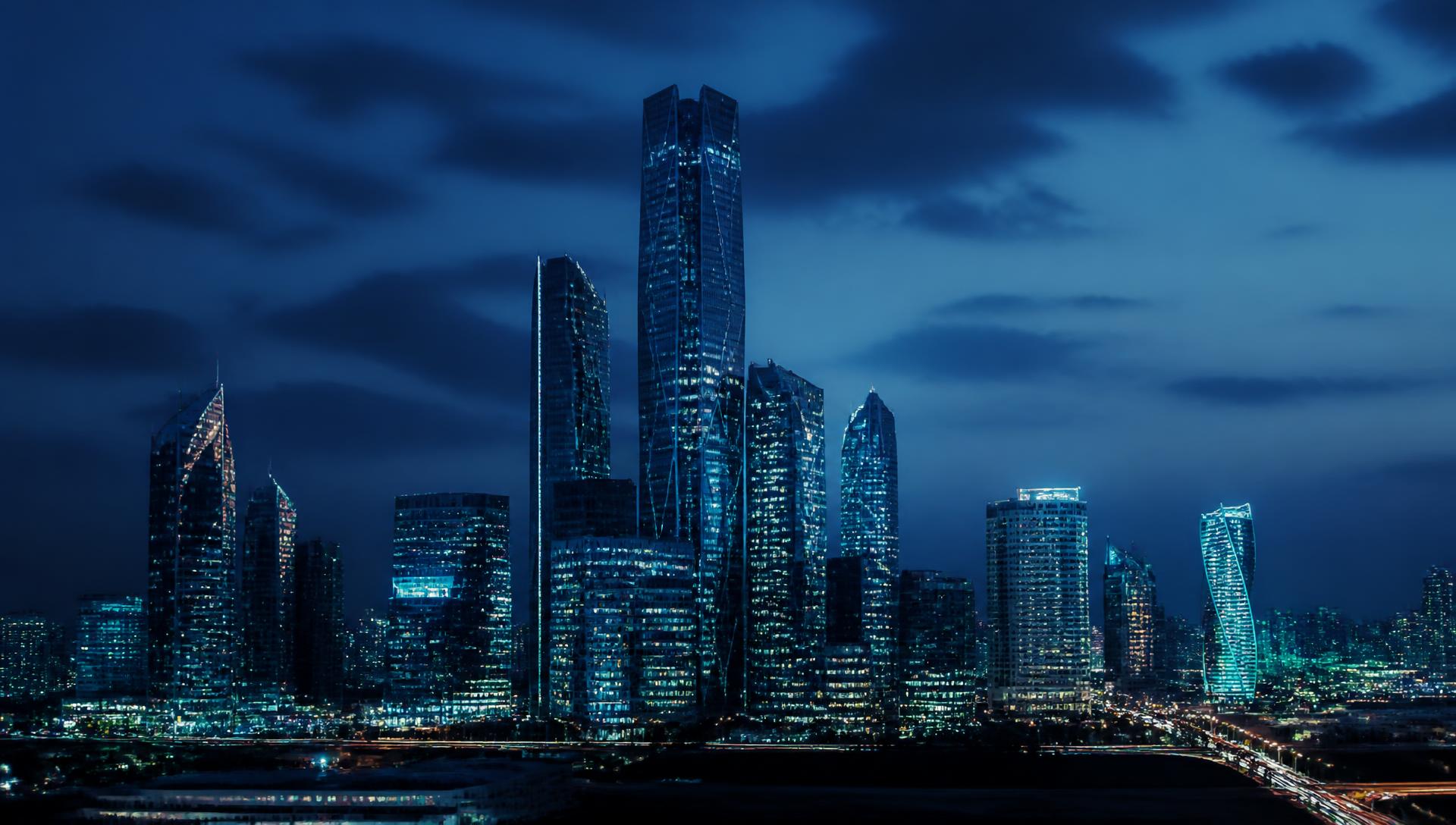 Riyadh financial district skyline at dusk